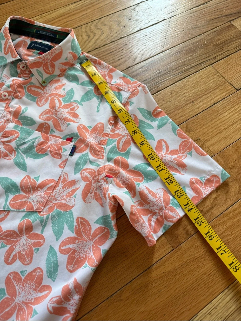 William Murray Button Up Shirt Men's Size M Floral Golf Hawaiian Orange/White - Picture 11 of 13
